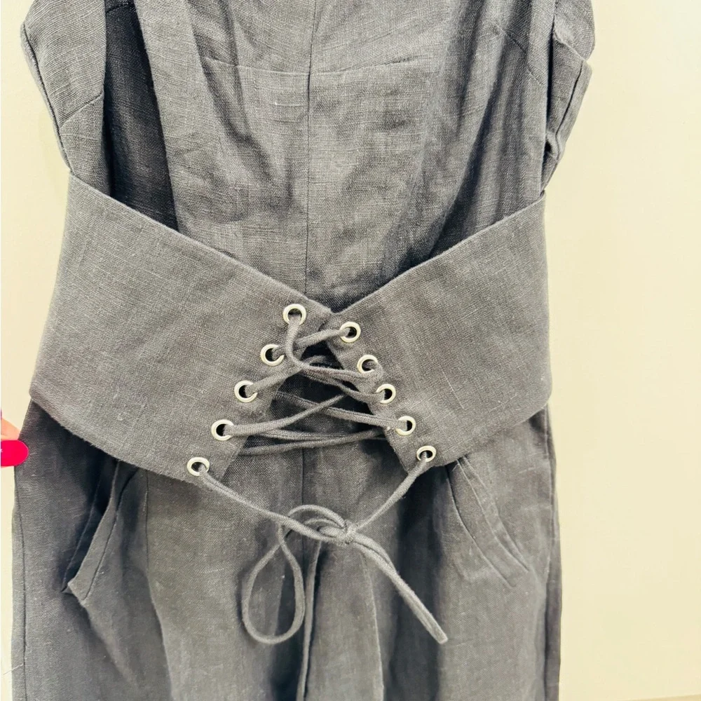 Reformation Pace Black Linen Corset Wideleg Jumpsuit